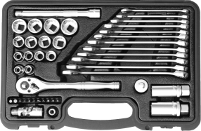 AUZGRIP - 44 PC 3/8'' SQ. DR. 12PT SOCKET & SPANNER SET CRV. METRIC